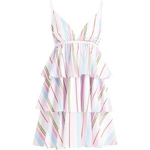 Hill House The Gigi Dress Rainbow Stripe White Pastel Cotton Size L NWT